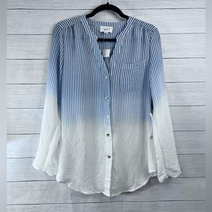 NWT FYVE Ombré Striped RollTab Sleeve Button Down Lineny Flowy Shirt 💗